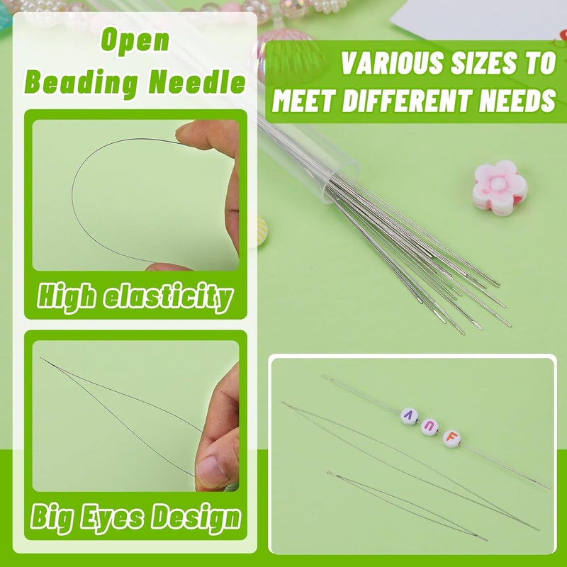 UOOU Beading Needles Set,Seed Beads Needles,24 Pcs Big Eye Beading Needles,1mm/Roll Elastic String for Bracelets Transparent 27 Pcs Beading String for Jewelry Making - Image 4